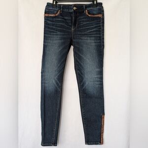 White House Black Market Women's Skinny Ankle Jeans with Brown Accents Size 6